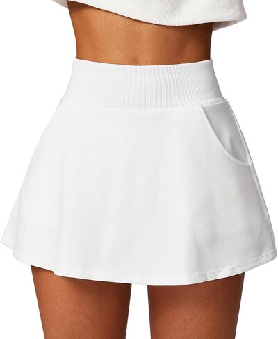 تنورة قصيرة عالية الخصر لتنس الجولف للسيدات، تنورة رياضية للتحكم في البطن مع جيوب قصيرة in Kuwait