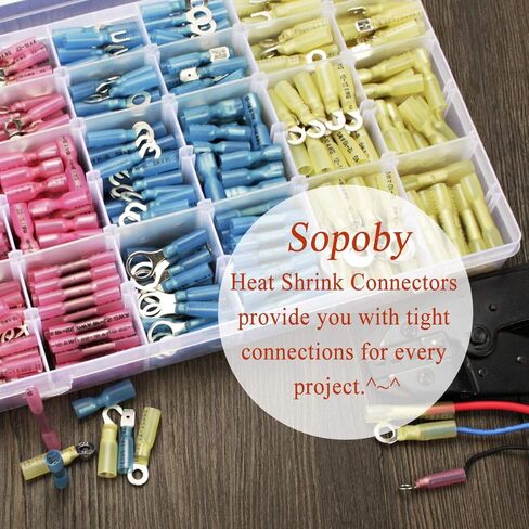 630 قطعة من موصلات الانكماش الحراري، موصلات الأسلاك الكهربائية Sopoby، موصلات مجعدة، مجموعة طرفية سلكية معزولة للسيارات البحرية المقاومة للماء، وصلات بمؤخرة شوكة حلقية in Kuwait