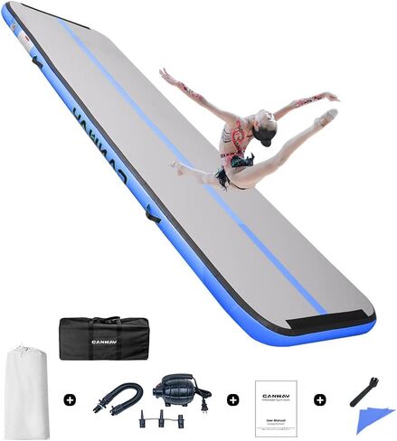 CANWAY Air Tumble Track Inflatable Gymnastics Mat, 10ft/13ft/16ft/20ft Gymnastics Training Mat with Electric Air Pump for Home/Outdoor/Gym/Cheerleading/Yoga in Kuwait