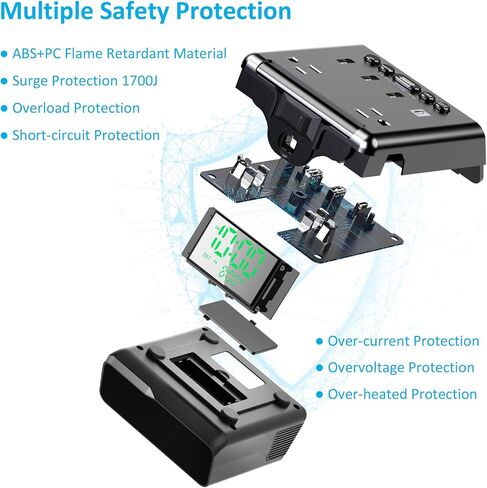 ساعة منبه رقمية QBA مع منافذ USB، واقي التيار الكهربائي 2 منافذ 4 منافذ USB سلك طاقة 6FT، ساعة رقمية LED قابلة للتعتيم لفندق المكتب المنزلي، أسود in Kuwait
