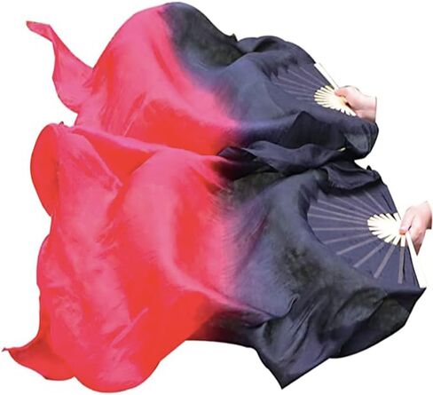 Women 1 Pair (Left+Right) Silk Belly Dance Fans Veil Belly Dancing Long Folding Fans Length 180 cm * 90 cm in Kuwait