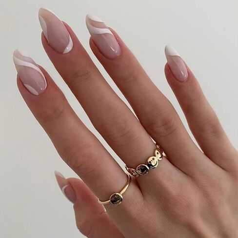 Fake Nails Almond Glue on Nails, False Nails with Adhesive Tabs, Acrylic Nails for Women and Girls in Saudi Arabia
