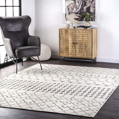 سجادة nuLOOM 2x6 Zola هندسية مغربية، رمادي، تصميم بوهيمي باهت، مقاومة للبقع، لغرفة النوم، غرفة الطعام، غرفة المعيشة، المدخل، المكتب، المطبخ، المدخل in Saudi Arabia