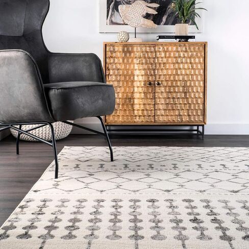 سجادة nuLOOM 2x6 Zola هندسية مغربية، رمادي، تصميم بوهيمي باهت، مقاومة للبقع، لغرفة النوم، غرفة الطعام، غرفة المعيشة، المدخل، المكتب، المطبخ، المدخل in Saudi Arabia