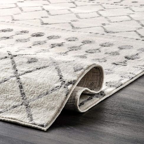سجادة nuLOOM 2x6 Zola هندسية مغربية، رمادي، تصميم بوهيمي باهت، مقاومة للبقع، لغرفة النوم، غرفة الطعام، غرفة المعيشة، المدخل، المكتب، المطبخ، المدخل in Saudi Arabia