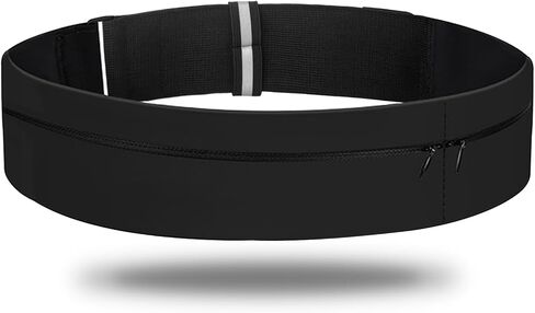 2 Pocket Running Belt, Ultra Light Sweat Resistant Fanny Pack for Men Women, Adjustable Waist Bag Money Belt Phone Holder for Runners Fitness Exercise Workout (Black, L 27.6" - 35.4" Waist) in Saudi Arabia