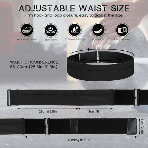 2 Pocket Running Belt, Ultra Light Sweat Resistant Fanny Pack for Men Women, Adjustable Waist Bag Money Belt Phone Holder for Runners Fitness Exercise Workout (Black, L 27.6" - 35.4" Waist) in Saudi Arabia