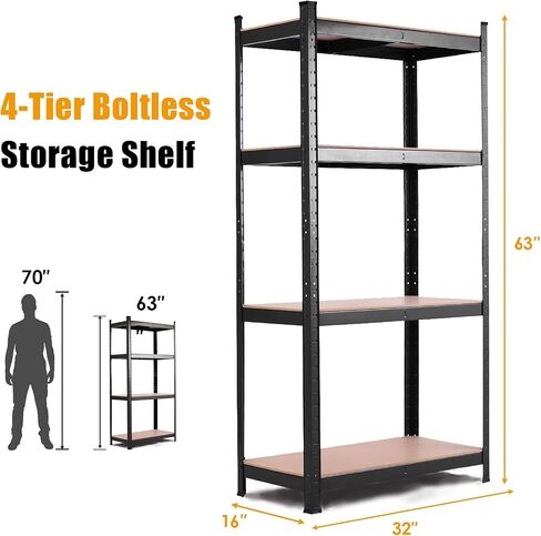 Tangkula Metal Storage Shelves, 63 inches Heavy Duty Steel Frame, Home Garage Multi-Use Storage Rack with Adjustable Shelves, 4-Tier Garage Shelf (32" L×16" W ×63" H) (1, Black) in Saudi Arabia