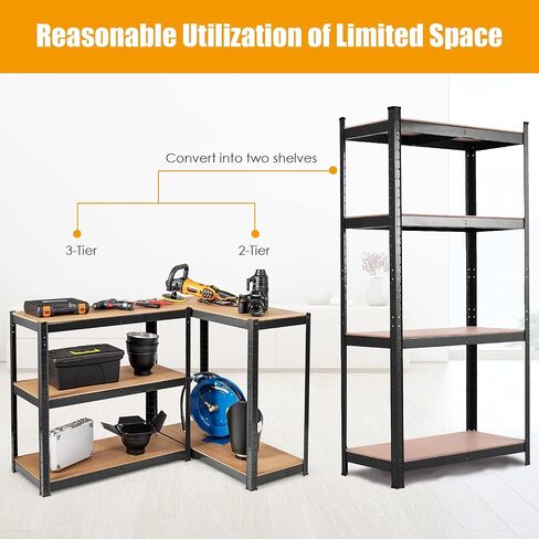 Tangkula Metal Storage Shelves, 63 inches Heavy Duty Steel Frame, Home Garage Multi-Use Storage Rack with Adjustable Shelves, 4-Tier Garage Shelf (32" L×16" W ×63" H) (1, Black) in Saudi Arabia