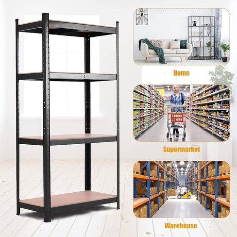 Tangkula Metal Storage Shelves, 63 inches Heavy Duty Steel Frame, Home Garage Multi-Use Storage Rack with Adjustable Shelves, 4-Tier Garage Shelf (32" L×16" W ×63" H) (1, Black) in Saudi Arabia