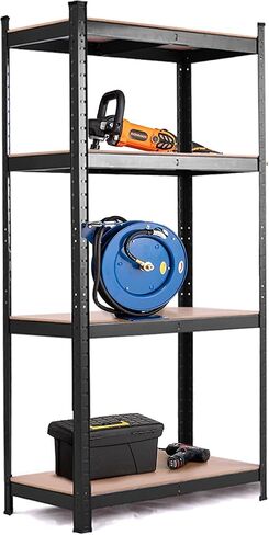 Tangkula Metal Storage Shelves, 63 inches Heavy Duty Steel Frame, Home Garage Multi-Use Storage Rack with Adjustable Shelves, 4-Tier Garage Shelf (32" L×16" W ×63" H) (1, Black) in Saudi Arabia