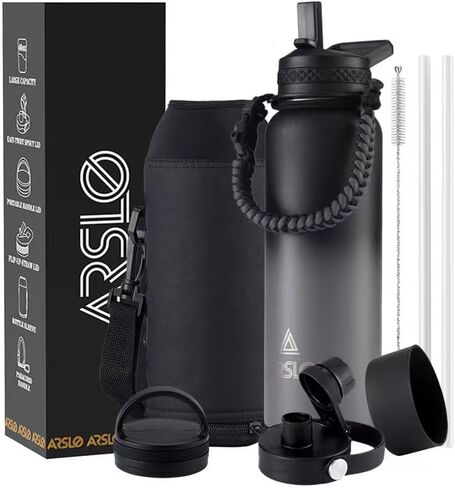 Arlso Classic Insulated Water Bottle, 40oz Stainless Steel Water Flask Bottles with Storage Sleeve 3 Lids Straw, Spout and Handle Lid, Vacuum Double Walled 40 oz Thermos Water Jug,Starry Indigo in Saudi Arabia