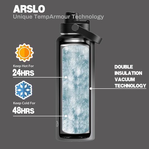 Arlso Classic Insulated Water Bottle, 40oz Stainless Steel Water Flask Bottles with Storage Sleeve 3 Lids Straw, Spout and Handle Lid, Vacuum Double Walled 40 oz Thermos Water Jug,Starry Indigo in Saudi Arabia