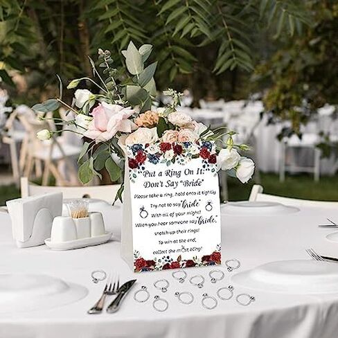 52 Pcs Gold Bridal Shower Napkin Rings | Put a Ring on It Bridal Shower Game with Bridal Shower Rings, Not Say Bride Rules Wedding Shower Games Gifts for Party Bachelorette Guests in Saudi Arabia