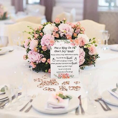 52 Pcs Gold Bridal Shower Napkin Rings | Put a Ring on It Bridal Shower Game with Bridal Shower Rings, Not Say Bride Rules Wedding Shower Games Gifts for Party Bachelorette Guests in Saudi Arabia