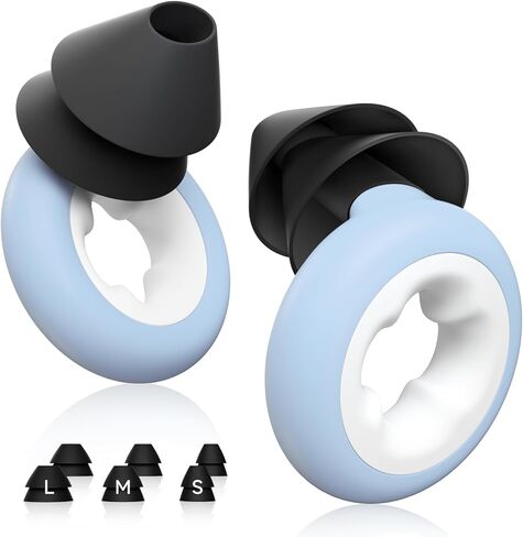 سدادات أذن لإلغاء الضوضاء أثناء النوم، سدادات أذن سيليكون قابلة لإعادة الاستخدام لتقليل الضوضاء - 6 أطراف أذن بمقاس S/M/L - سدادات أذن مانعة للضوضاء 33 ديسيبل للنوم والحفلات الموسيقية والشخير والعمل والسفر باللون الأزرق السماوي in Kuwait