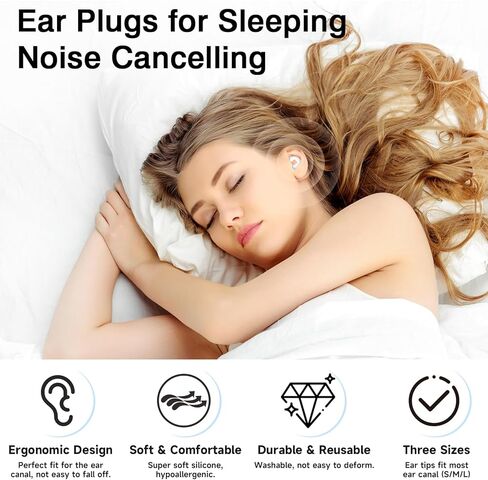 سدادات أذن لإلغاء الضوضاء أثناء النوم، سدادات أذن سيليكون قابلة لإعادة الاستخدام لتقليل الضوضاء - 6 أطراف أذن بمقاس S/M/L - سدادات أذن مانعة للضوضاء 33 ديسيبل للنوم والحفلات الموسيقية والشخير والعمل والسفر باللون الأزرق السماوي in Kuwait