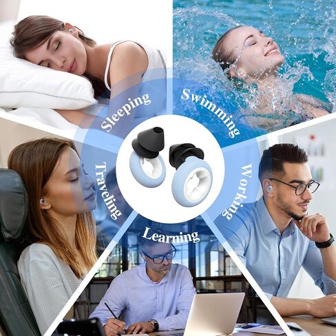 سدادات أذن لإلغاء الضوضاء أثناء النوم، سدادات أذن سيليكون قابلة لإعادة الاستخدام لتقليل الضوضاء - 6 أطراف أذن بمقاس S/M/L - سدادات أذن مانعة للضوضاء 33 ديسيبل للنوم والحفلات الموسيقية والشخير والعمل والسفر باللون الأزرق السماوي in Kuwait