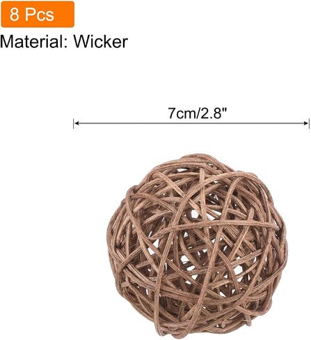 MECCANIXITY 8 Pcs Wicker Rattan Balls 2.8 Inch Rattan Decorative Balls Vase Fillers for Wedding Party Centerpiece Bowls Home Decoration Brown in Saudi Arabia