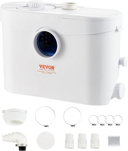 VEVOR Macerator Pump, 700W, 9600 L/h Flow, 32.8 ft/10 m Head, Macerator Sewerage Sump Pump with 3 Water Inlets for Toilet, Basement, Kitchen, Sink, Shower, Bathtub Waste Water Disposal Upflush Machine in Saudi Arabia