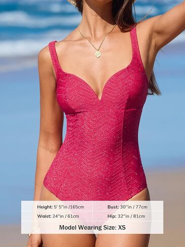 CUPSHE Women's One Piece Swimsuit Bathing Suit Tummy Control Sweetheart Neck V Wire Jacquard Shinning in Saudi Arabia