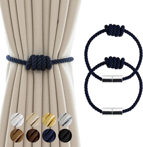 Curtain Tiebacks Magnetic Decorative Curtain Tie Backs for Curtains 2 Pack Rope Curtain Holders for Drapes Outdoor Curtain Holdbacks, Beige in Saudi Arabia