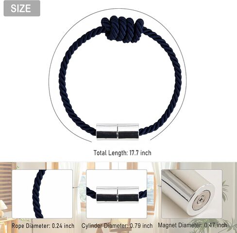 Curtain Tiebacks Magnetic Decorative Curtain Tie Backs for Curtains 2 Pack Rope Curtain Holders for Drapes Outdoor Curtain Holdbacks, Beige in Saudi Arabia