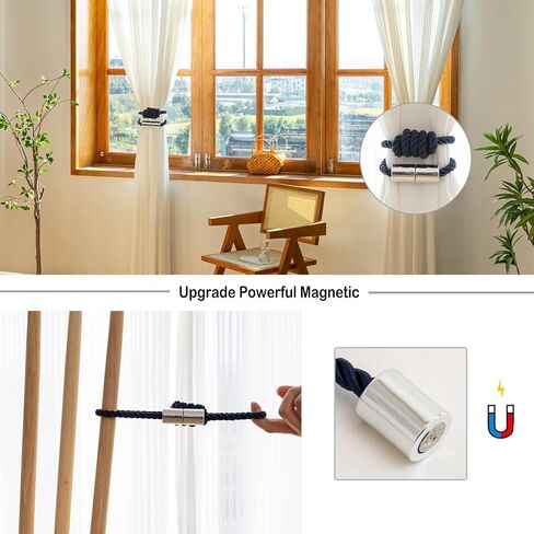 Curtain Tiebacks Magnetic Decorative Curtain Tie Backs for Curtains 2 Pack Rope Curtain Holders for Drapes Outdoor Curtain Holdbacks, Beige in Saudi Arabia