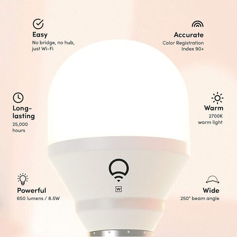 LIFX L3A19LW06E26CA أبيض، لمبة إضاءة LED ذكية A19 Wi-Fi، دافئة، قابلة للتعتيم، لا تحتاج إلى جسر، متوافقة مع Alexa، Hey Google، Apple HomeKit (عبوتان) in Kuwait