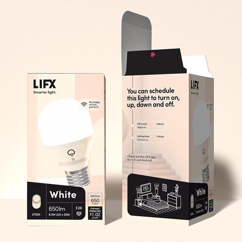 LIFX L3A19LW06E26CA أبيض، لمبة إضاءة LED ذكية A19 Wi-Fi، دافئة، قابلة للتعتيم، لا تحتاج إلى جسر، متوافقة مع Alexa، Hey Google، Apple HomeKit (عبوتان) in Kuwait