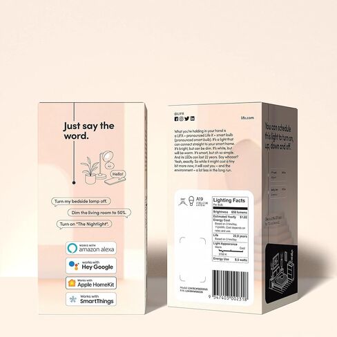 LIFX L3A19LW06E26CA أبيض، لمبة إضاءة LED ذكية A19 Wi-Fi، دافئة، قابلة للتعتيم، لا تحتاج إلى جسر، متوافقة مع Alexa، Hey Google، Apple HomeKit (عبوتان) in Kuwait