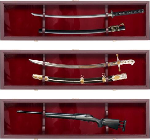 Sword Display Case,Wall Mounted Rack Sword Storage Cabinet,Wooden Sword Cabinet Stand Holder,Sword Collection Display Stand Holder for Home Decor,1 PCS in Kuwait