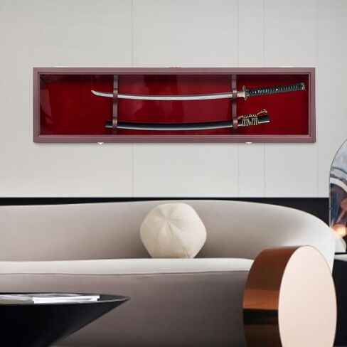 Sword Display Case,Wall Mounted Rack Sword Storage Cabinet,Wooden Sword Cabinet Stand Holder,Sword Collection Display Stand Holder for Home Decor,1 PCS in Kuwait