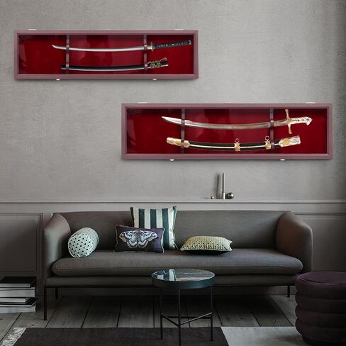 Sword Display Case,Wall Mounted Rack Sword Storage Cabinet,Wooden Sword Cabinet Stand Holder,Sword Collection Display Stand Holder for Home Decor,1 PCS in Kuwait