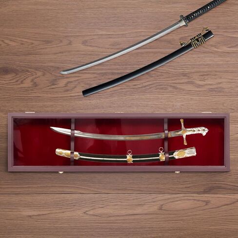Sword Display Case,Wall Mounted Rack Sword Storage Cabinet,Wooden Sword Cabinet Stand Holder,Sword Collection Display Stand Holder for Home Decor,1 PCS in Kuwait