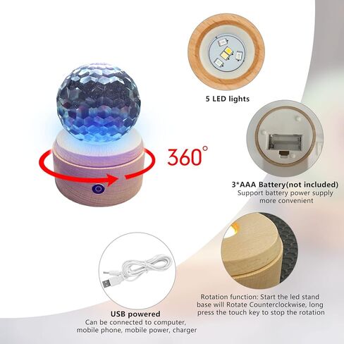 قاعدة عرض LED خشبية، حامل عرض دوار، قاعدة خشبية مضاءة مستديرة، 8 أوضاع إضاءة، أضواء LED ملونة، حامل قاعدة لفن الراتنج والزجاج الكريستالي in Kuwait