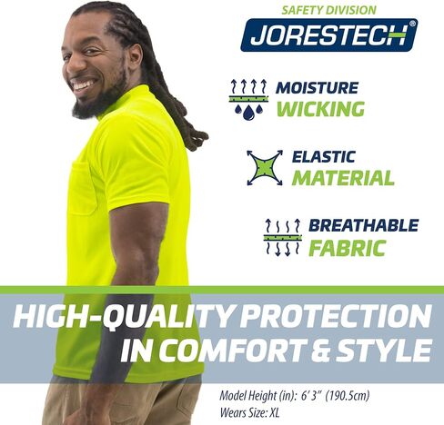 JORESTECH Safety High Visibility Orange or Yellow Short Sleeve Work T Shirt with Chest Pocket, Moisture Wicking Fabric in Saudi Arabia