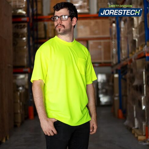 JORESTECH Safety High Visibility Orange or Yellow Short Sleeve Work T Shirt with Chest Pocket, Moisture Wicking Fabric in Saudi Arabia