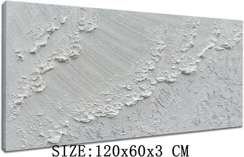 Slyart 3D اللوحة البيضاء جدار الفن مجردة موجة البحر اللوحة 24x48 بوصة الكوارتز الرمال محكم اللوحة الزخرفية على قماش جدار الفن كبير لغرفة المعيشة جدار ديكور in Saudi Arabia
