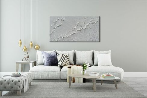 Slyart 3D اللوحة البيضاء جدار الفن مجردة موجة البحر اللوحة 24x48 بوصة الكوارتز الرمال محكم اللوحة الزخرفية على قماش جدار الفن كبير لغرفة المعيشة جدار ديكور in Saudi Arabia