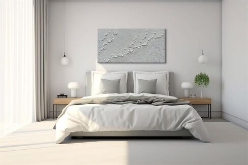 Slyart 3D اللوحة البيضاء جدار الفن مجردة موجة البحر اللوحة 24x48 بوصة الكوارتز الرمال محكم اللوحة الزخرفية على قماش جدار الفن كبير لغرفة المعيشة جدار ديكور in Saudi Arabia