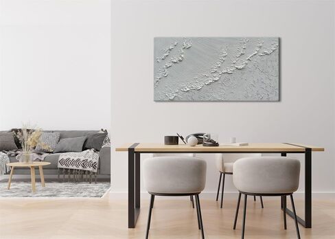 Slyart 3D اللوحة البيضاء جدار الفن مجردة موجة البحر اللوحة 24x48 بوصة الكوارتز الرمال محكم اللوحة الزخرفية على قماش جدار الفن كبير لغرفة المعيشة جدار ديكور in Saudi Arabia