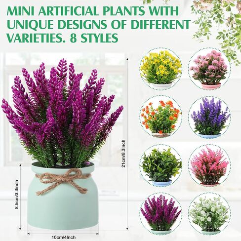 Artificial Potted Flowers Fake Potted Plants Plastic Faux Flowers for Home Decor Indoor Small Artificial Plants in Pots for Wedding Home Desk Tabletop Outdoor Office Kitchen (Fresh Style, 8 Pcs) in Saudi Arabia