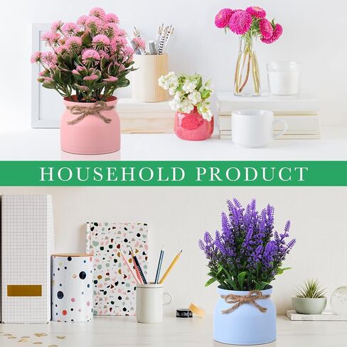 Artificial Potted Flowers Fake Potted Plants Plastic Faux Flowers for Home Decor Indoor Small Artificial Plants in Pots for Wedding Home Desk Tabletop Outdoor Office Kitchen (Fresh Style, 8 Pcs) in Saudi Arabia