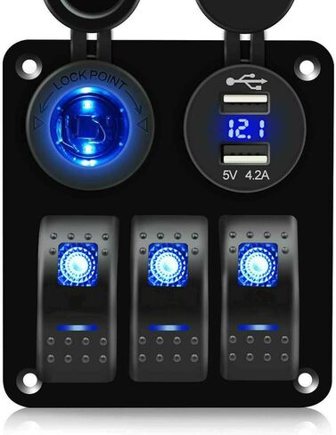 3 Gang Waterproof Marine Boat Rocker Switch Aluminum Panel, DC 12V/24V 5Pin ON-Off Switch, with LED Digital Display Voltmeter & 4.2A Dual USB Slot Socket for Car Rv Vehicles Truck, 3 Years Warranty in Saudi Arabia