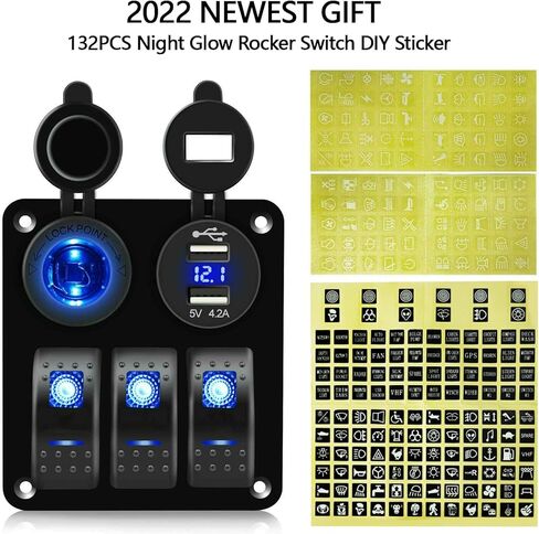 3 Gang Waterproof Marine Boat Rocker Switch Aluminum Panel, DC 12V/24V 5Pin ON-Off Switch, with LED Digital Display Voltmeter & 4.2A Dual USB Slot Socket for Car Rv Vehicles Truck, 3 Years Warranty in Saudi Arabia