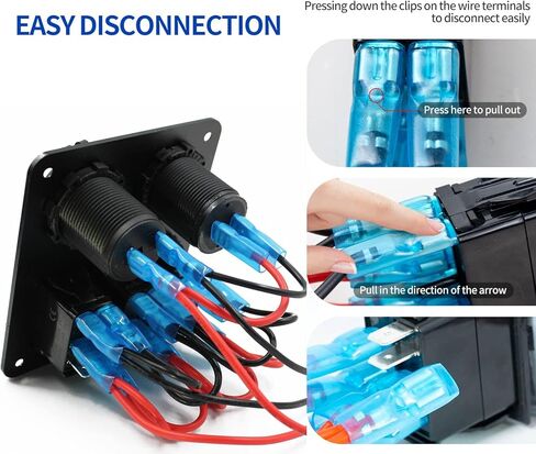 3 Gang Waterproof Marine Boat Rocker Switch Aluminum Panel, DC 12V/24V 5Pin ON-Off Switch, with LED Digital Display Voltmeter & 4.2A Dual USB Slot Socket for Car Rv Vehicles Truck, 3 Years Warranty in Saudi Arabia