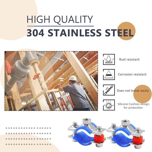 0.6 بوصة - 0.87 بوصة / 15 مم - 22 مم شماعات حلقية مقسمة، دعامة أنابيب من الفولاذ المقاوم للصدأ، مشبك قوس الأنابيب - قطعتان in Kuwait