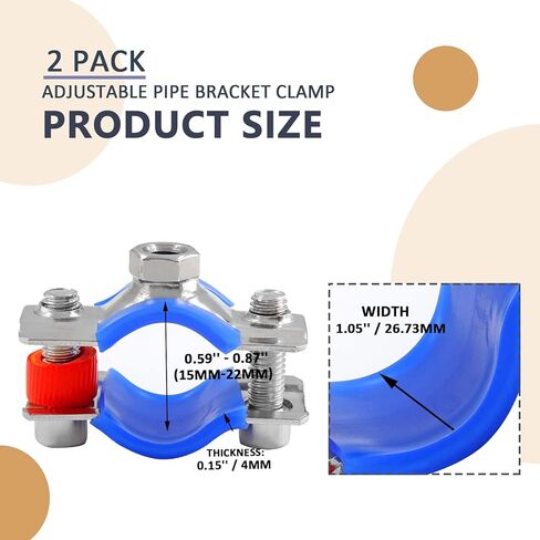 0.6 بوصة - 0.87 بوصة / 15 مم - 22 مم شماعات حلقية مقسمة، دعامة أنابيب من الفولاذ المقاوم للصدأ، مشبك قوس الأنابيب - قطعتان in Kuwait