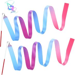 2 Pack Dance Ribbons, 78.7 Inch Ribbon Dancer Wand for Kids Colorful Rhythmic Gymnastics Ribbon Gymnastics Stuff Ribbons for Girls Dancing Talent Show Gymnastics Party Favors
